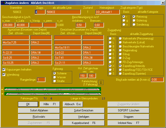 Dialog Edit Zug (BAHN 3.86r3)